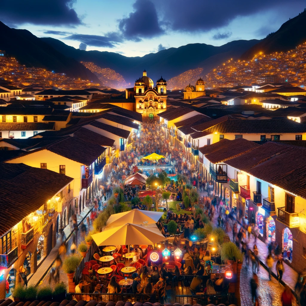 Colorful snapshot of a traditional Peruvian market in Cusco, showcasing vibrant textiles and local handicrafts unique to Peru.